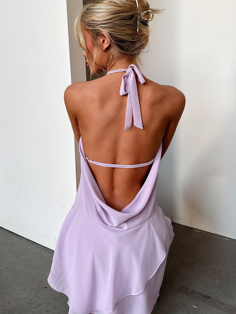 Cleo Plunge Cowl Neck Mini Dress - Lilac 3