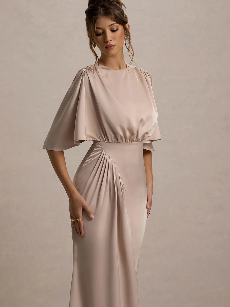 Cinder | Champagne Satin Gathered Maxi Dress 3