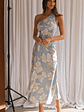 Casa Del Mar One-Shoulder Ruched Midi Dress Floral Blue - thumbnail 1