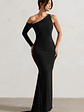 Contradiction | Black One-Sleeve Asymmetric Maxi Dress - thumbnail 1
