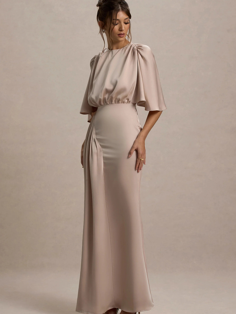 Cinder | Champagne Satin Gathered Maxi Dress 4