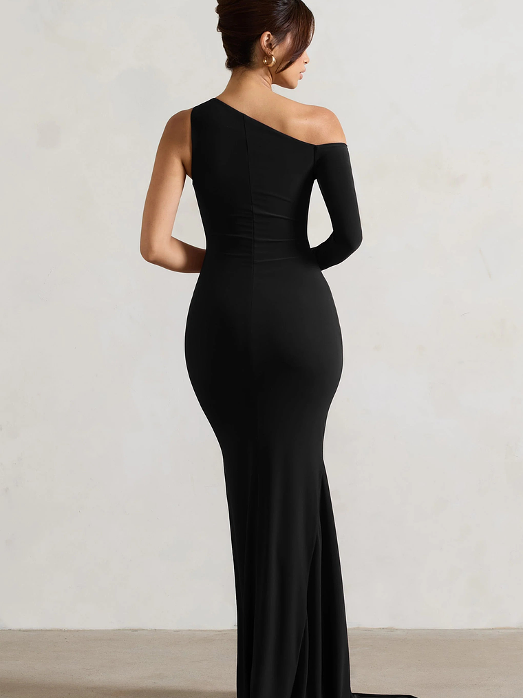 Contradiction | Black One-Sleeve Asymmetric Maxi Dress 2