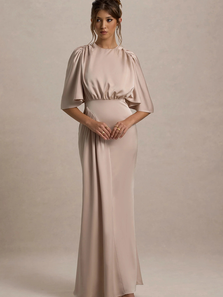 Cinder | Champagne Satin Gathered Maxi Dress 5