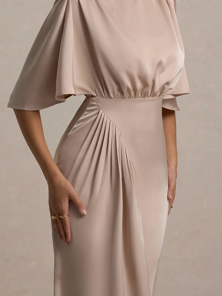 Cinder | Champagne Satin Gathered Maxi Dress 6