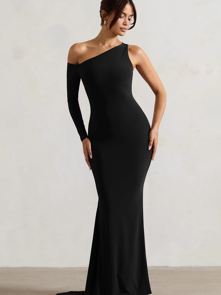 Contradiction | Black One-Sleeve Asymmetric Maxi Dress 5