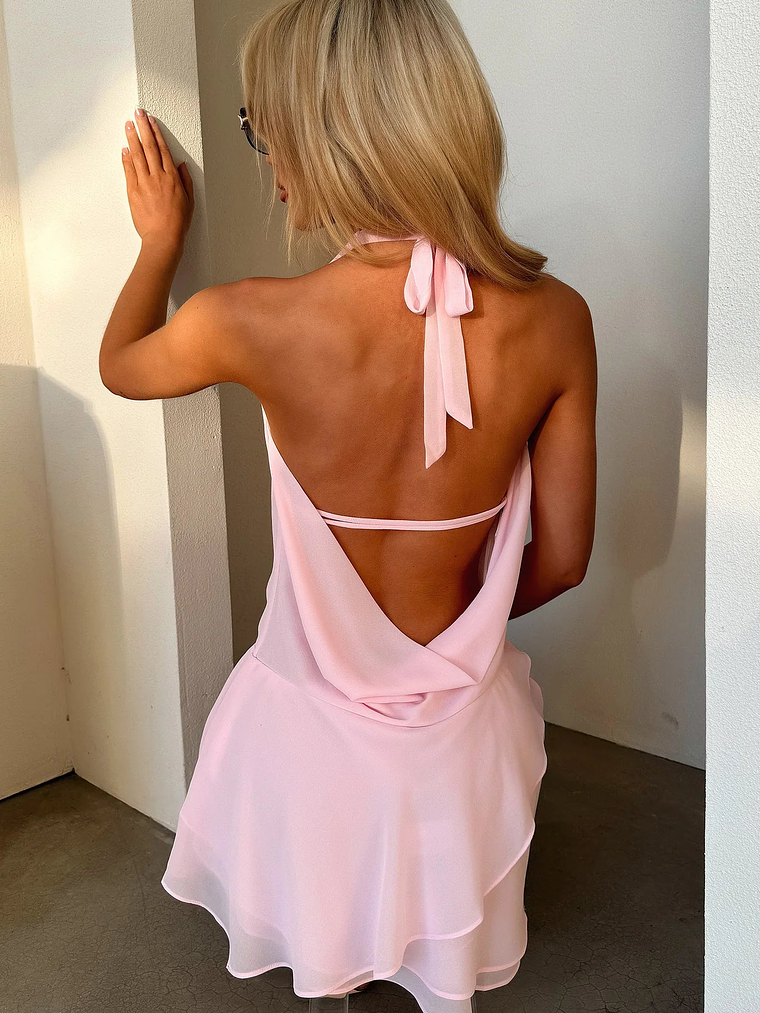 Cleo Plunge Cowl Neck Mini Dress - Pink 7