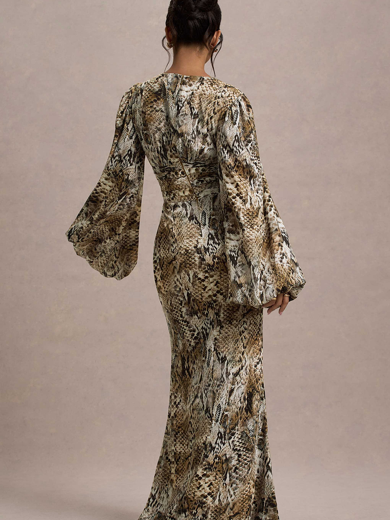 Casarile | Snake Print V-Neck Balloon Sleeve Maxi Dress 2