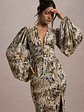 Casarile | Snake Print V-Neck Balloon Sleeve Maxi Dress - thumbnail 3