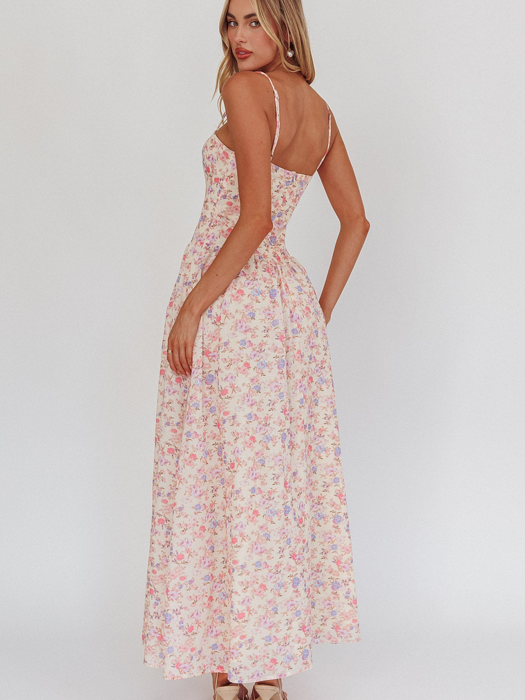 Daisy Day Basque Waist Maxi Dress Floral Blue 3