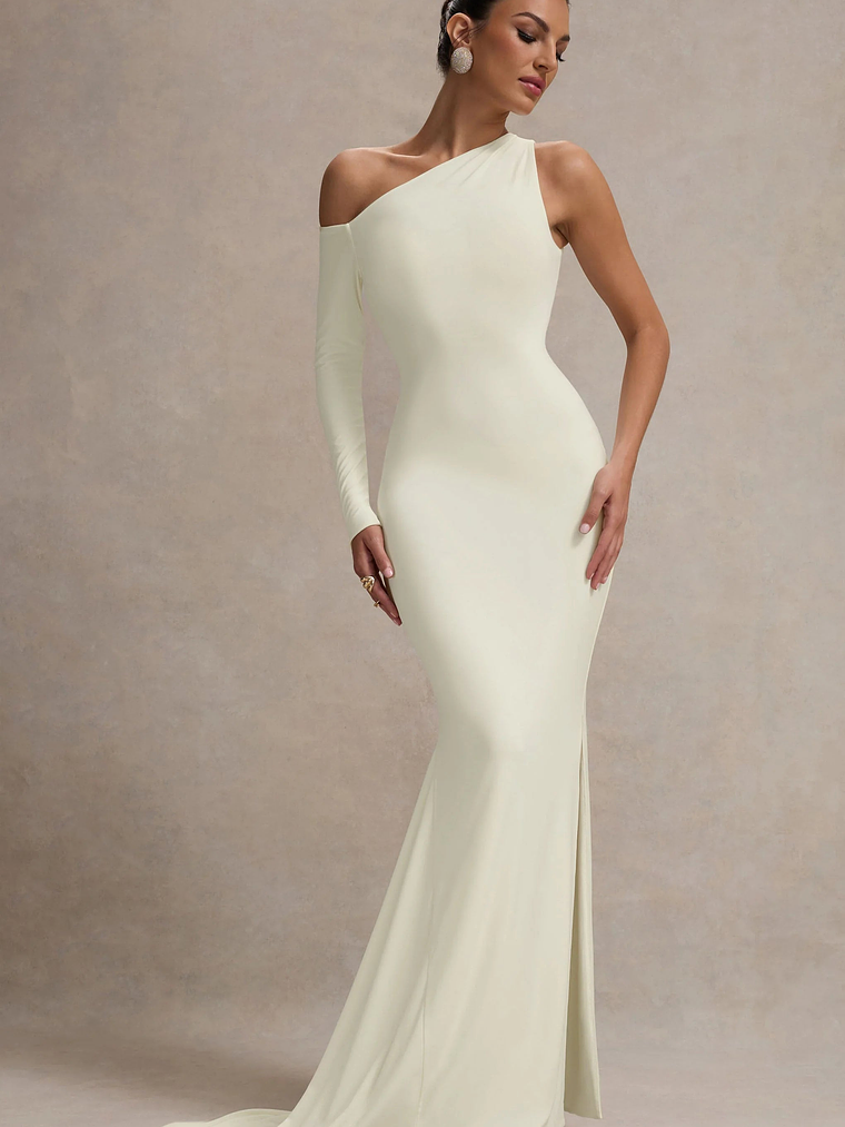 Contradiction | Cream One-Sleeve Asymmetric Maxi Dress 4