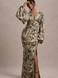Casarile | Snake Print V-Neck Balloon Sleeve Maxi Dress - thumbnail 5