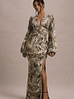 Casarile | Snake Print V-Neck Balloon Sleeve Maxi Dress - thumbnail 6