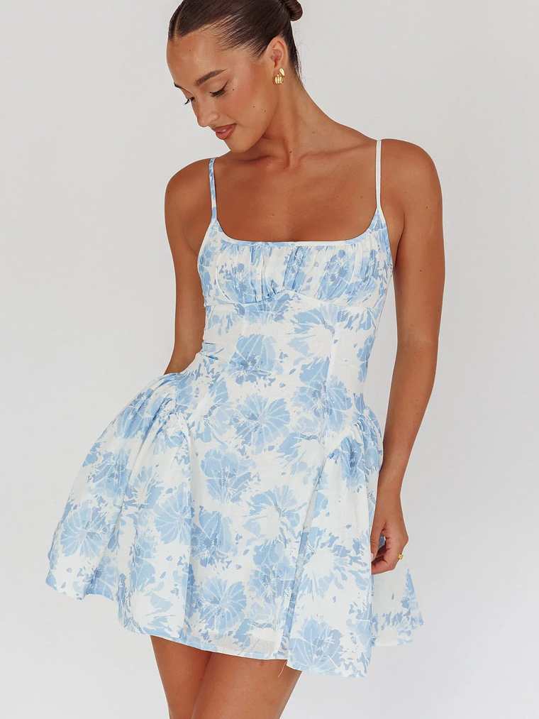 Courting Cami Strap Mini Dress Floral Blue 1