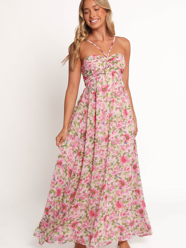 Cascade Halterneck Maxi Dress - Carmine Rose 1
