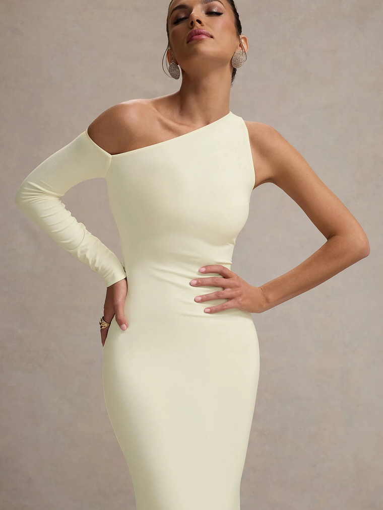 Contradiction | Cream One-Sleeve Asymmetric Maxi Dress 9
