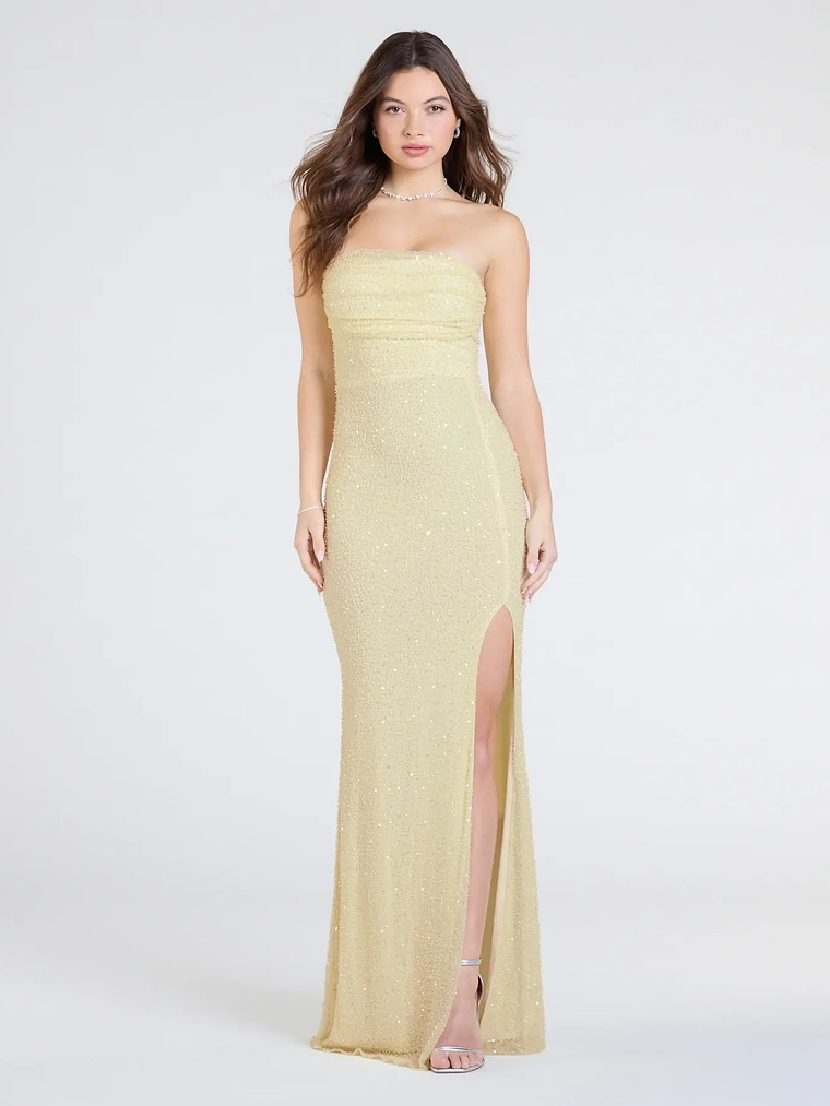 Cindy Beaded Strapless Column Formal Dress 1