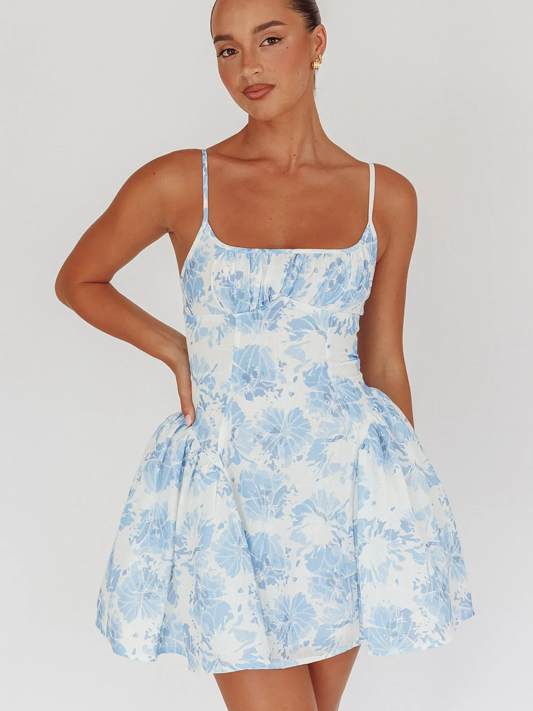 Courting Cami Strap Mini Dress Floral Blue 6
