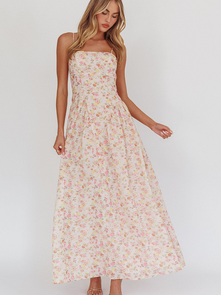Daisy Day Basque Waist Maxi Dress Floral Pink 1