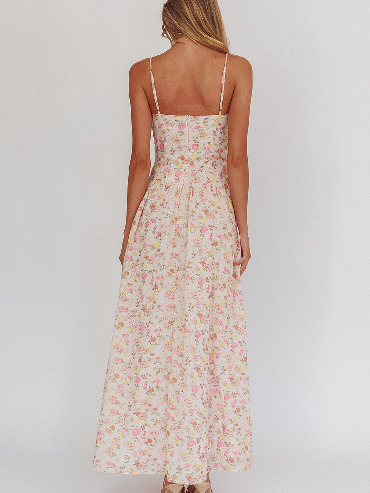 Daisy Day Basque Waist Maxi Dress Floral Pink 2