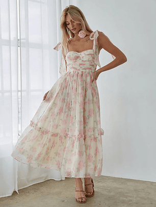Celine Floral Tie Strap Maxi Dress