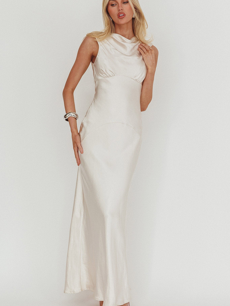 Cheers To You Cowl Back Maxi Dress Oyster 4