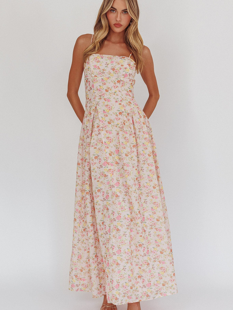 Daisy Day Basque Waist Maxi Dress Floral Pink 5