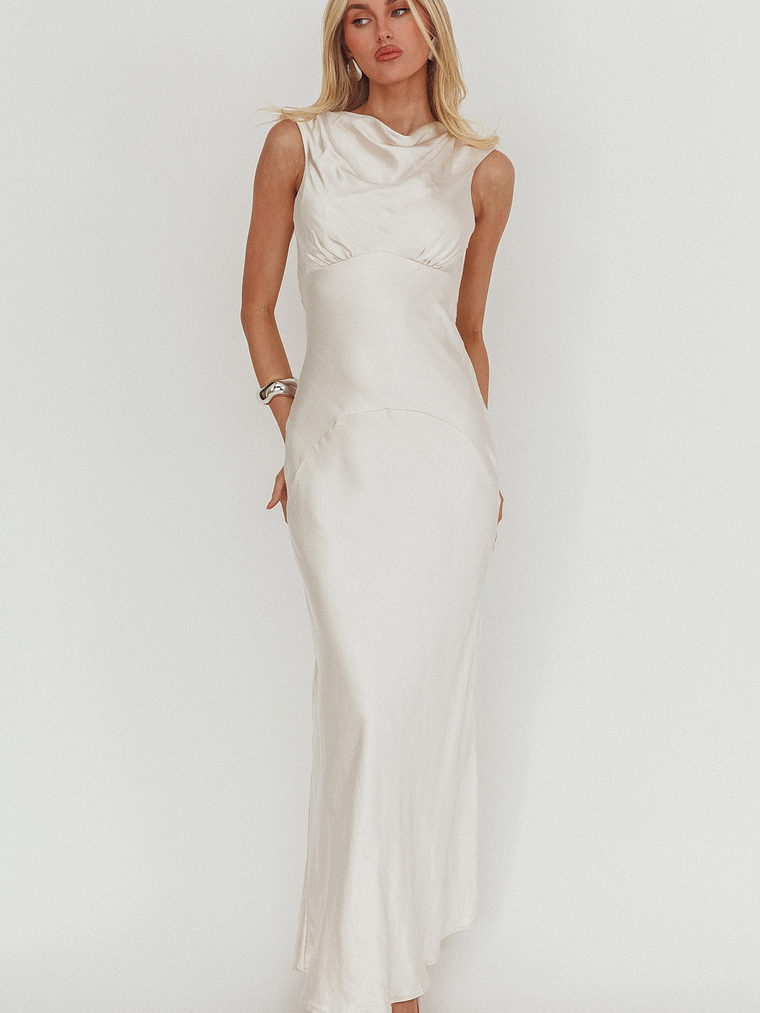 Cheers To You Cowl Back Maxi Dress Oyster 5