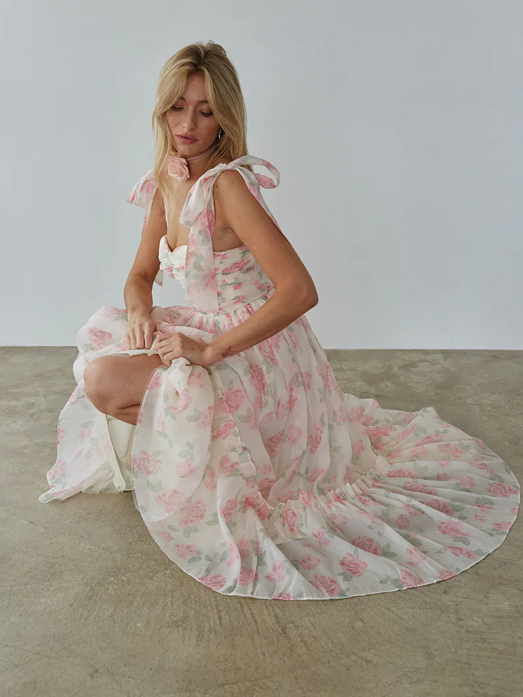 Celine Floral Tie Strap Maxi Dress 6