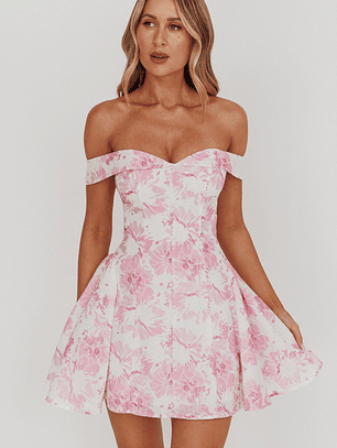 Courting Off-Shoulder Mini Dress Floral Pink