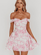 Courting Off-Shoulder Mini Dress Floral Pink - thumbnail 1