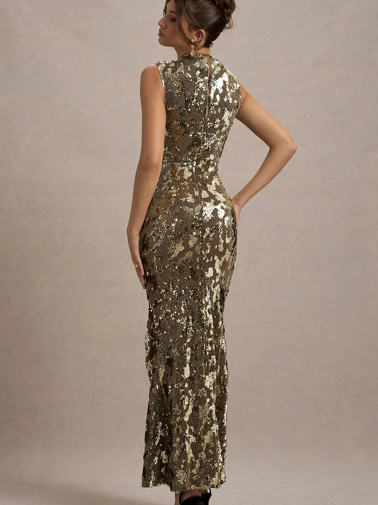 Cleopatra | Gold Sequin Split Maxi Dress 3