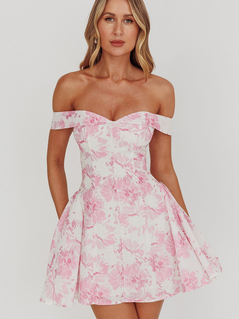 Courting Off-Shoulder Mini Dress Floral Pink 5
