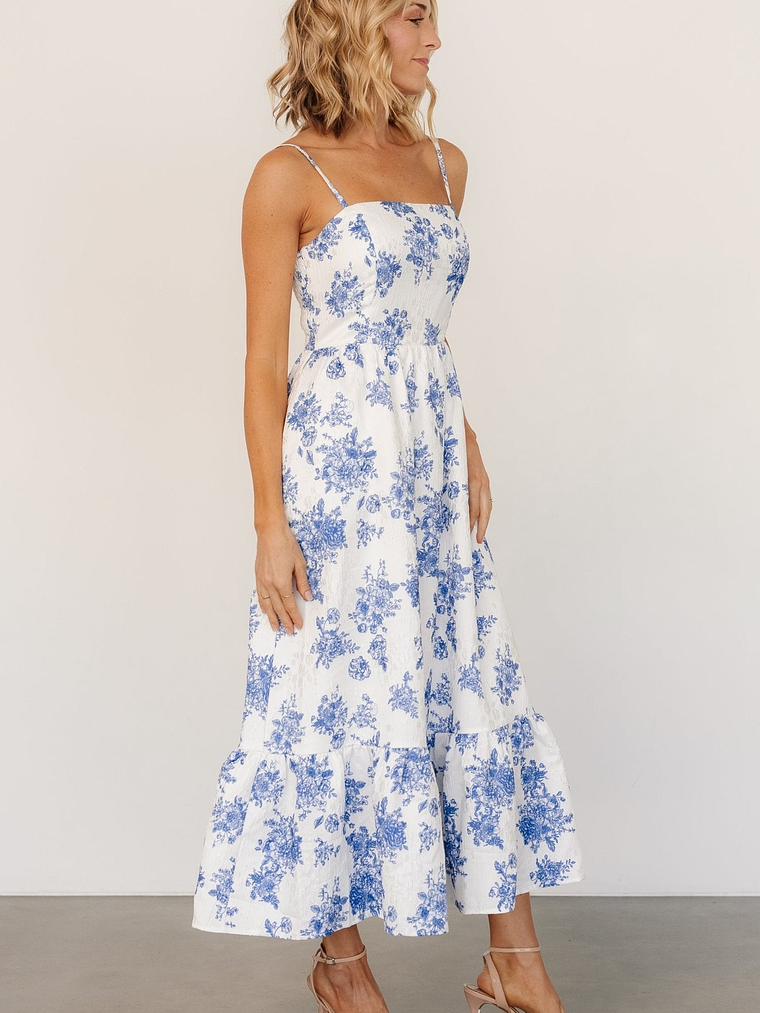 Cherie Jacquard Dress | Off White + Blue Floral 6