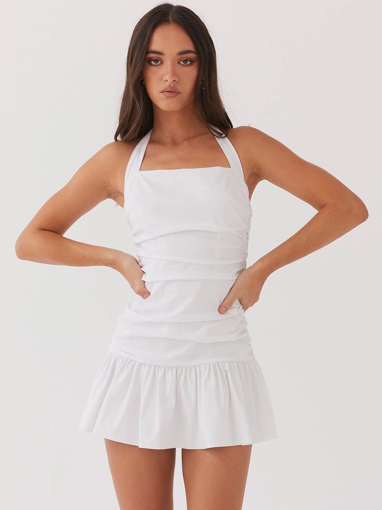 Cely Ruched Mini Dress - White 1