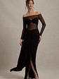 Cover Star | Black Mesh Bardot Long-Sleeve Draped Maxi Dress - thumbnail 1