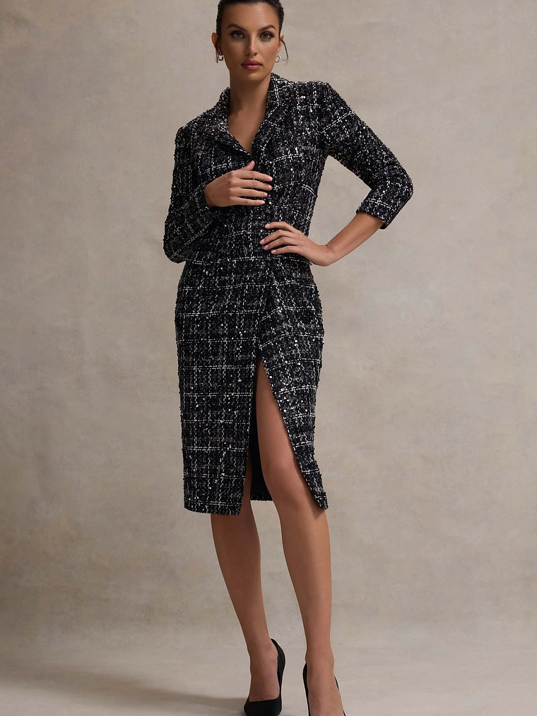 Cooper | Black Boucle Tailored Blazer Midi Dress 4
