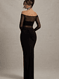 Cover Star | Black Mesh Bardot Long-Sleeve Draped Maxi Dress - thumbnail 2