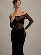 Cover Star | Black Mesh Bardot Long-Sleeve Draped Maxi Dress - thumbnail 3
