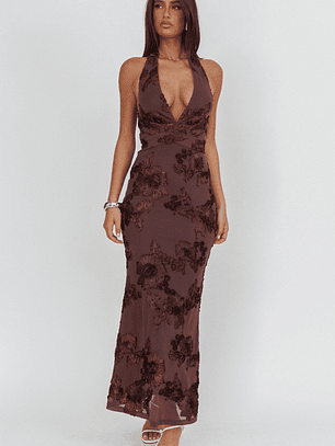 Cipriana Backless Halter Maxi Dress Embellished Brown