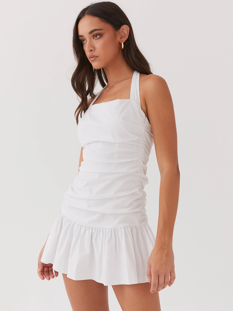 Cely Ruched Mini Dress - White 4