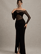 Cover Star | Black Mesh Bardot Long-Sleeve Draped Maxi Dress - thumbnail 4