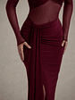 Cover Star | Burgundy Mesh Bardot Long-Sleeve Draped Maxi Dress - thumbnail 2