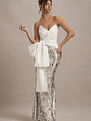 Ceres | Ecru Strapless Draped Maxi Dress With Sequin Skirt - thumbnail 1