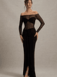 Cover Star | Black Mesh Bardot Long-Sleeve Draped Maxi Dress - thumbnail 5