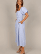 Clo Puff Sleeve Midi Dress - Blue Stripe - thumbnail 3