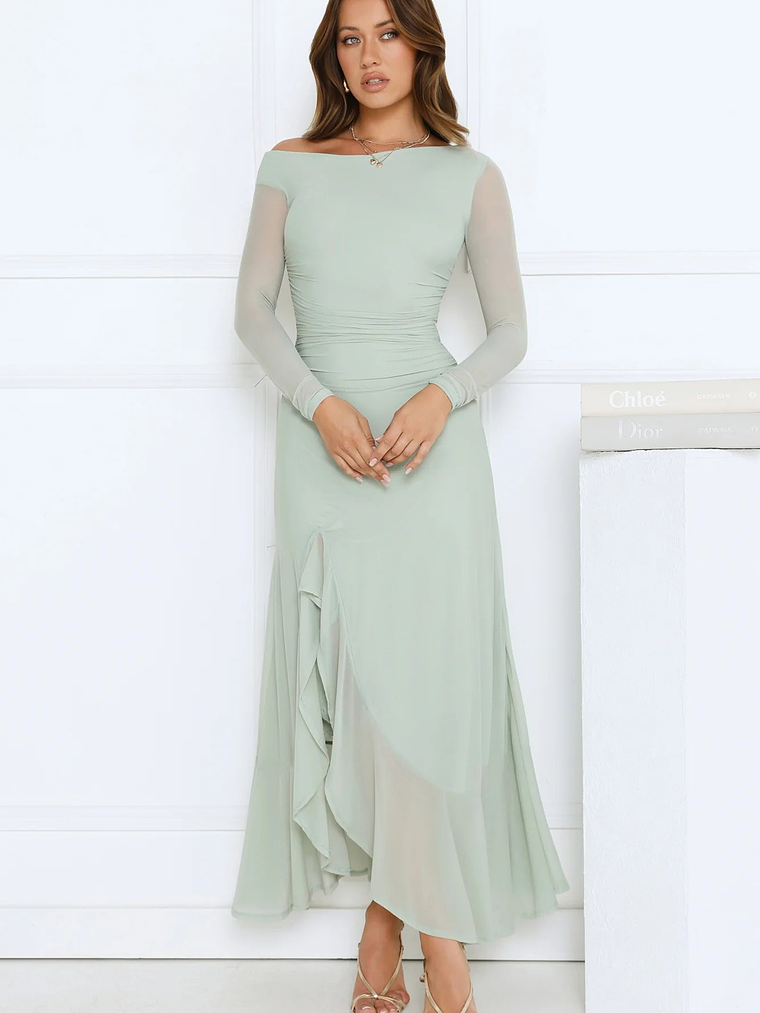 Darling At Dusk Long Sleeve Maxi Dress Sage 2