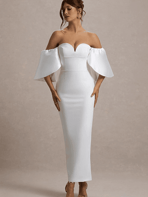 Dalani | White Corset Maxi Dress With Satin Puff Sleeves