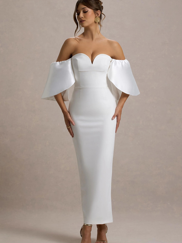 Dalani | White Corset Maxi Dress With Satin Puff Sleeves 1