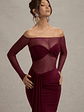 Cover Star | Burgundy Mesh Bardot Long-Sleeve Draped Maxi Dress - thumbnail 4