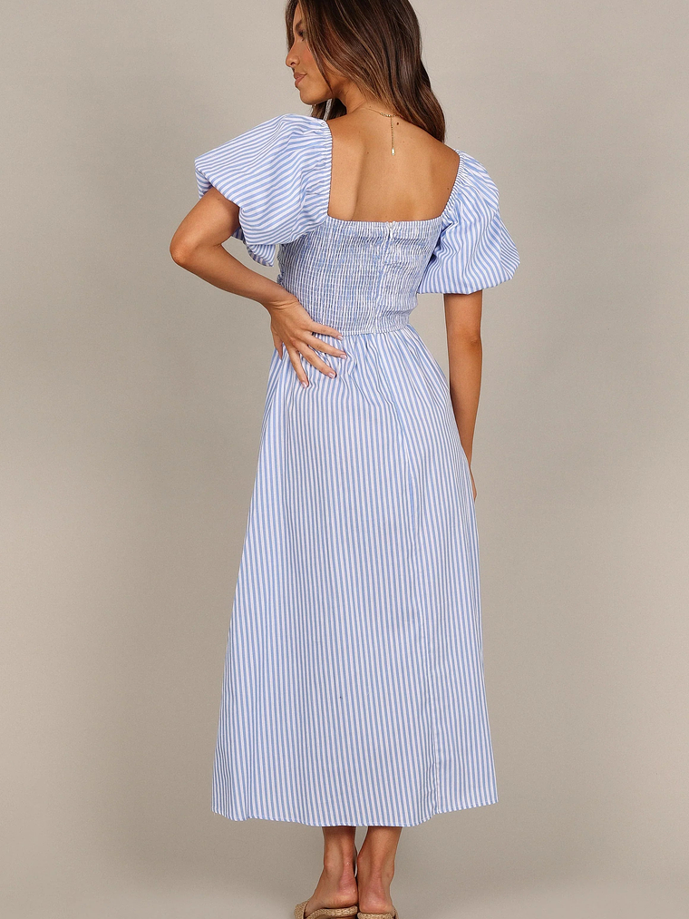 Clo Puff Sleeve Midi Dress - Blue Stripe 4